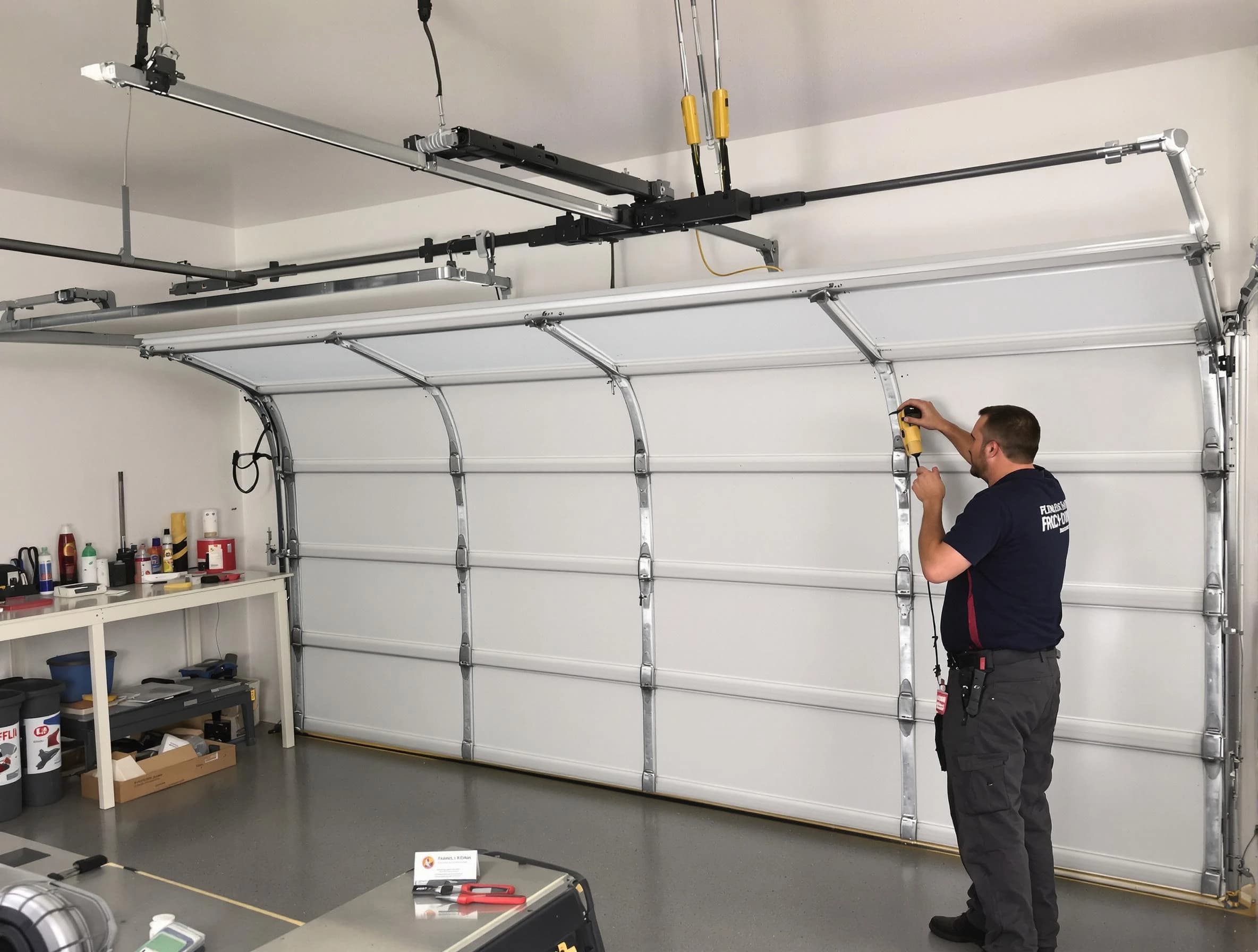 Monsey Garage Door Repair certified technician performing overhead door system repair in Monsey