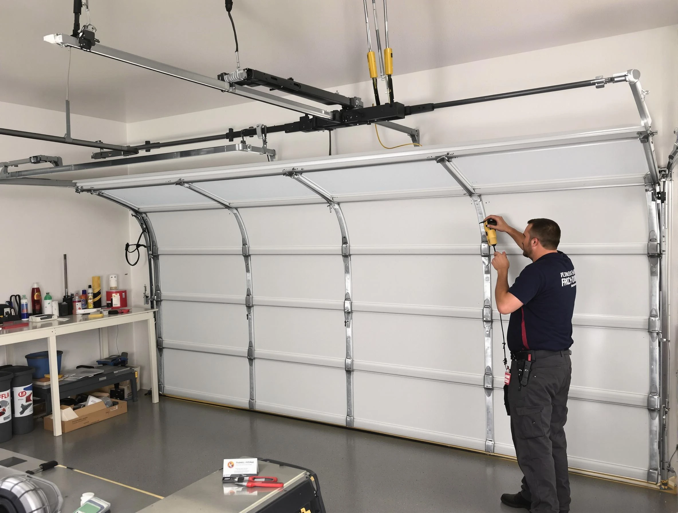 Monsey Garage Door Repair certified technician performing overhead door system repair in Monsey