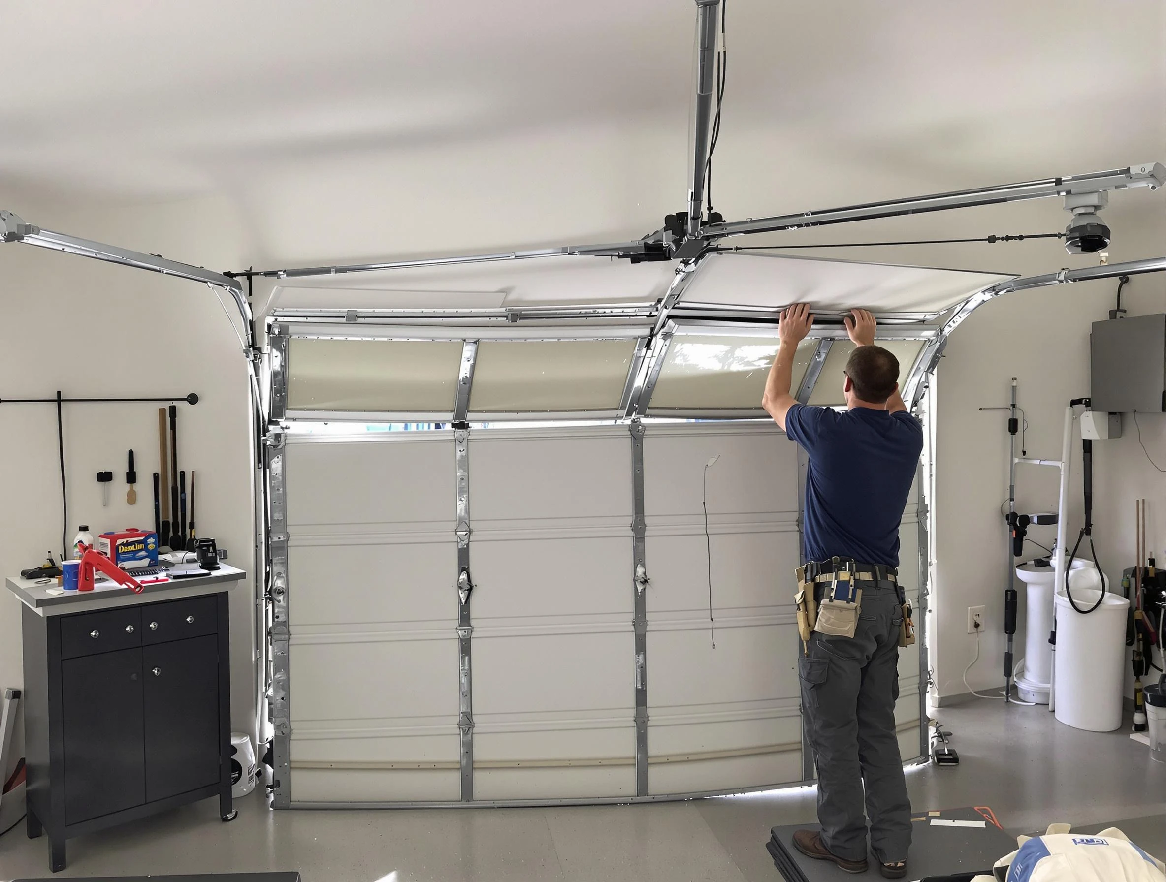 Monsey Garage Door Repair specialist performing precise section replacement on Monsey garage door